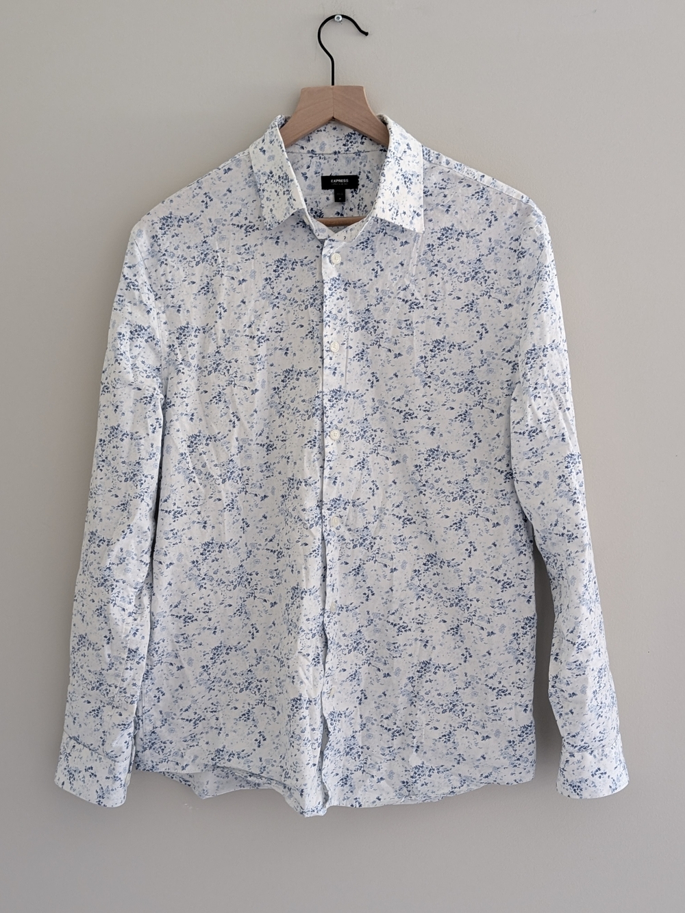 Express White Button-Down Shirt with Blue Floral Print - Extra Slim